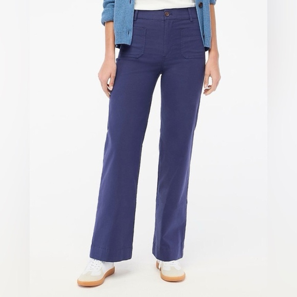 NEW J. Crew Factory Lizzie High Rise Wide Leg Patch Pocket Pant Navy - 34 Tall